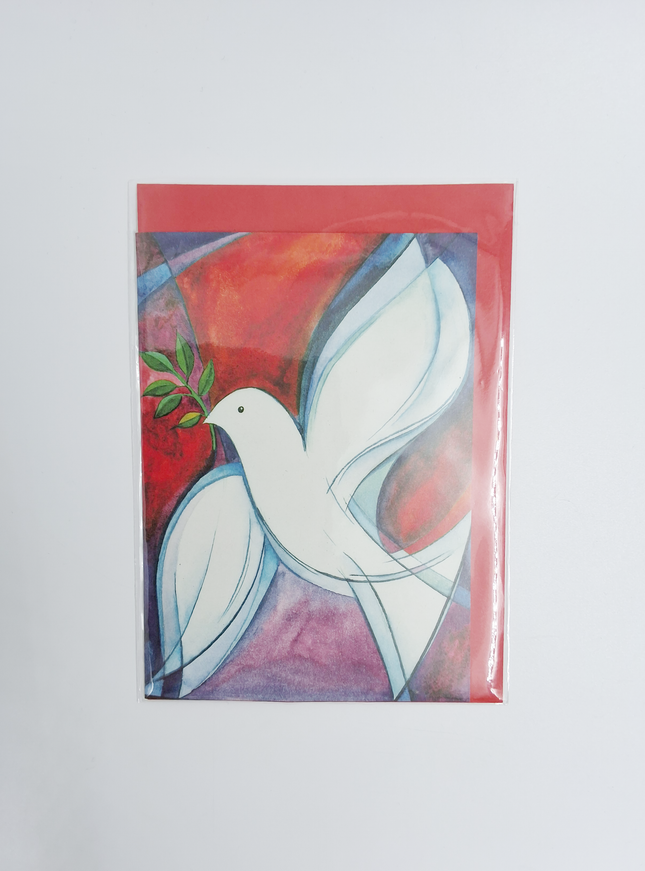 Wenskaart kerstduif wit rood