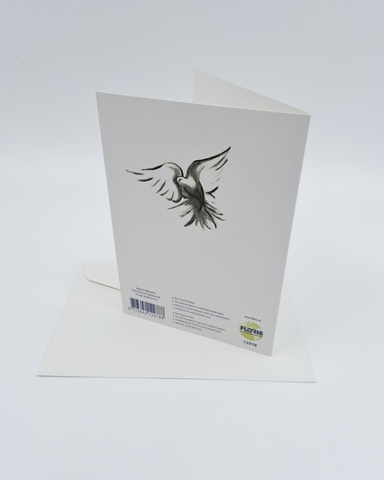 Kerstkaart vredesduif zwart wit