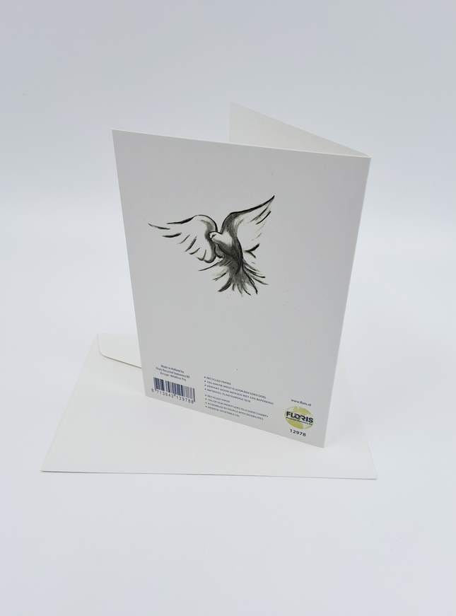 Kerstkaart vredesduif zwart wit