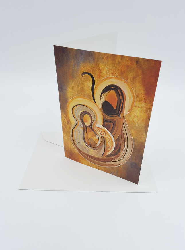 Wenskaart Jezus Jozef en Maria bruin