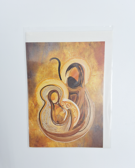 Wenskaart Jezus Jozef en Maria bruin