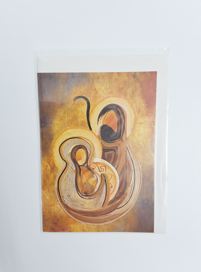 Wenskaart Jezus Jozef en Maria bruin