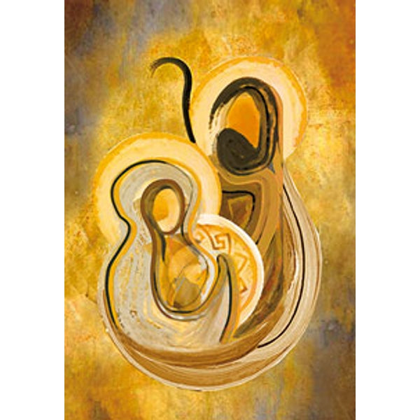 Wenskaart Jezus Jozef en Maria bruin