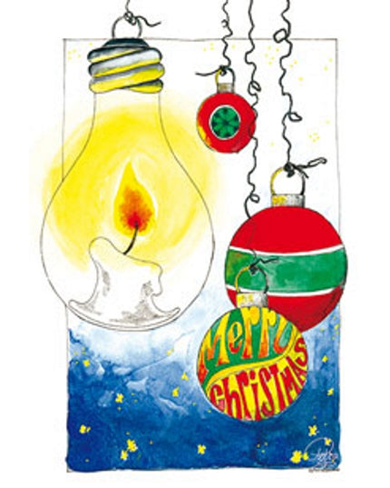 Wenskaart gloeilamp kerstballen "Merry Christmas"