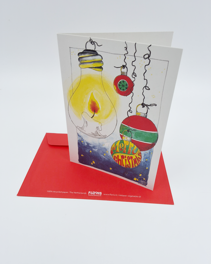 Wenskaart gloeilamp kerstballen "Merry Christmas"