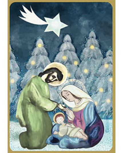 Wenskaart Jezus Jozef en Maria aquarel