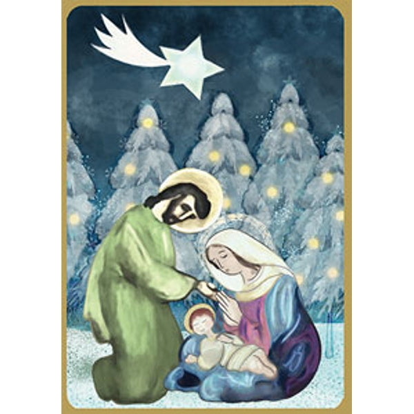 Wenskaart Jezus Jozef en Maria aquarel