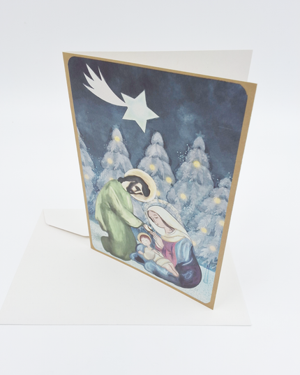 Wenskaart Jezus Jozef en Maria aquarel