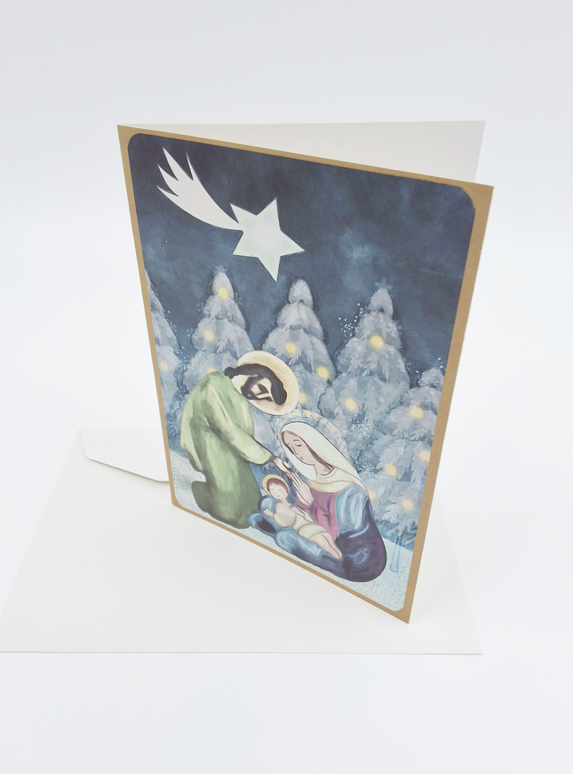 Wenskaart Jezus Jozef en Maria aquarel