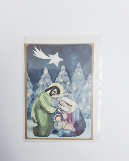 Wenskaart Jezus Jozef en Maria aquarel