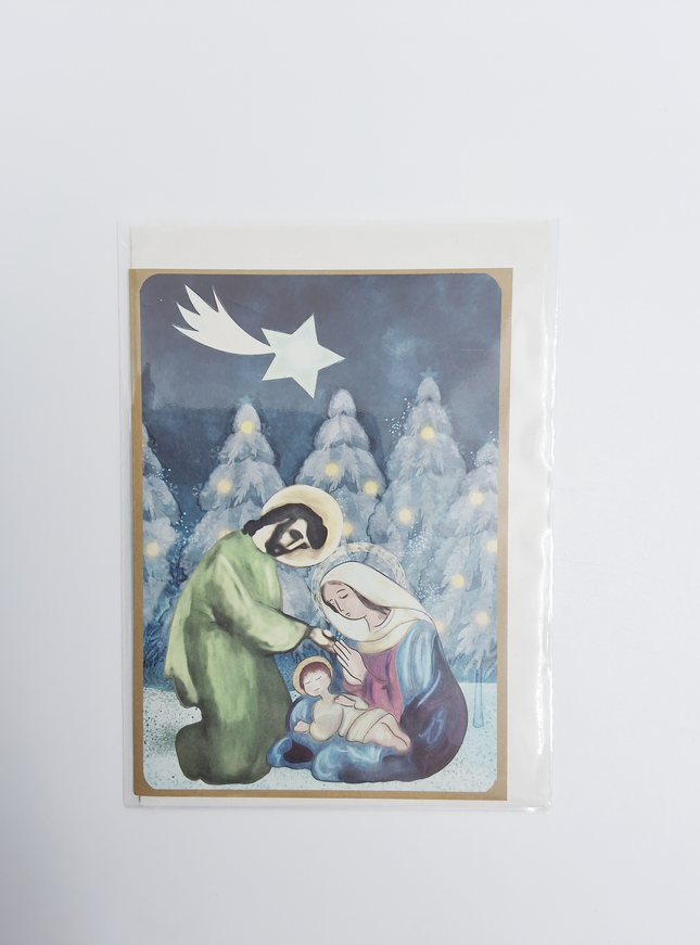 Wenskaart Jezus Jozef en Maria aquarel