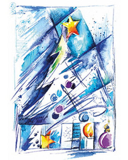 Wenskaart kerstboom blauw