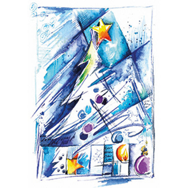 Wenskaart kerstboom blauw