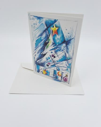 Wenskaart kerstboom blauw