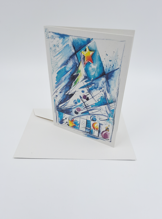 Wenskaart kerstboom blauw