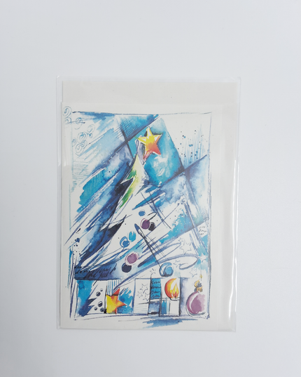 Wenskaart kerstboom blauw
