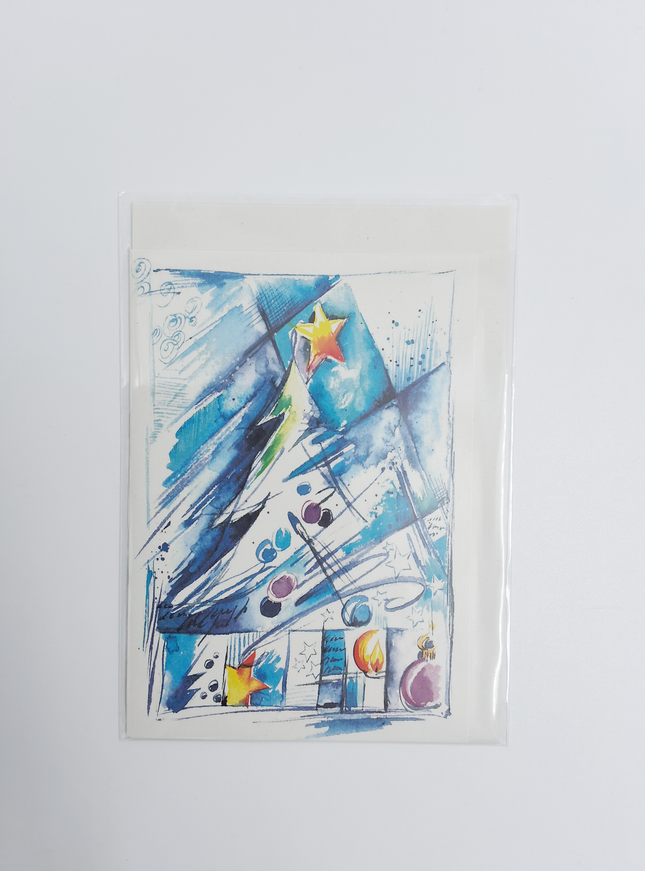 Wenskaart kerstboom blauw