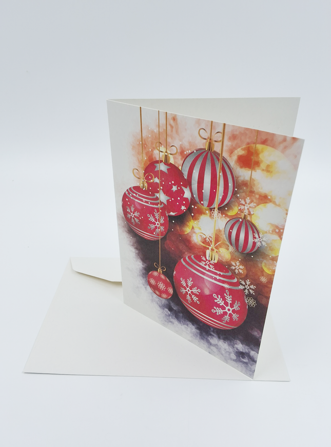 Wenskaart kerstballen rood