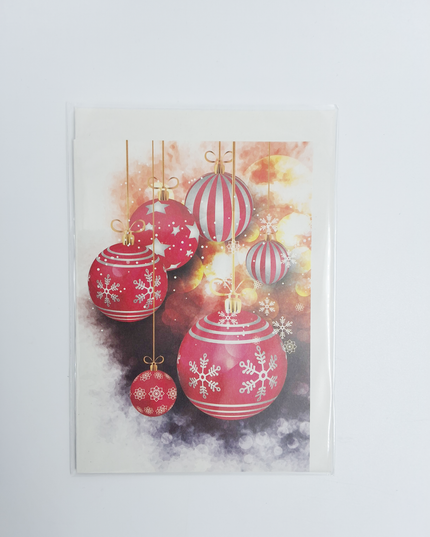 Wenskaart kerstballen rood
