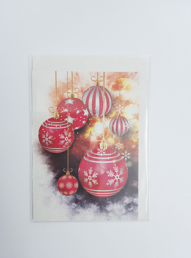 Wenskaart kerstballen rood