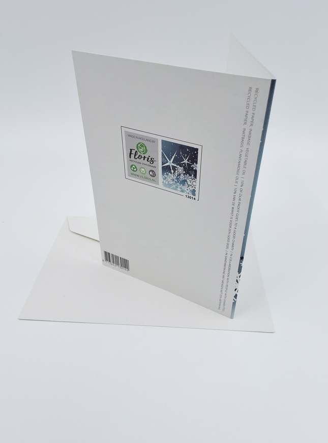 Wenskaart Jozef, Maria en Jezus blauw