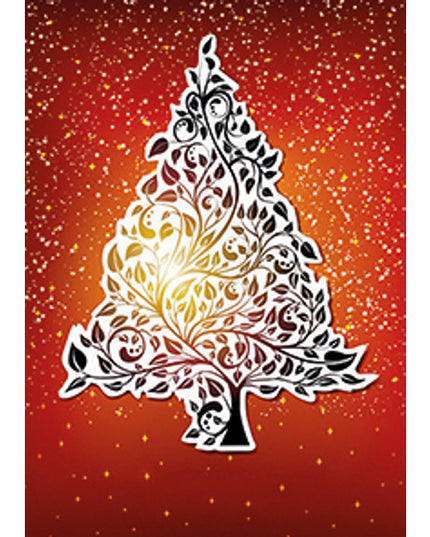 Wenskaart kerstboom rood goud