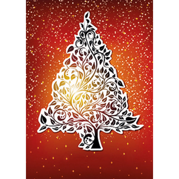 Wenskaart kerstboom rood goud