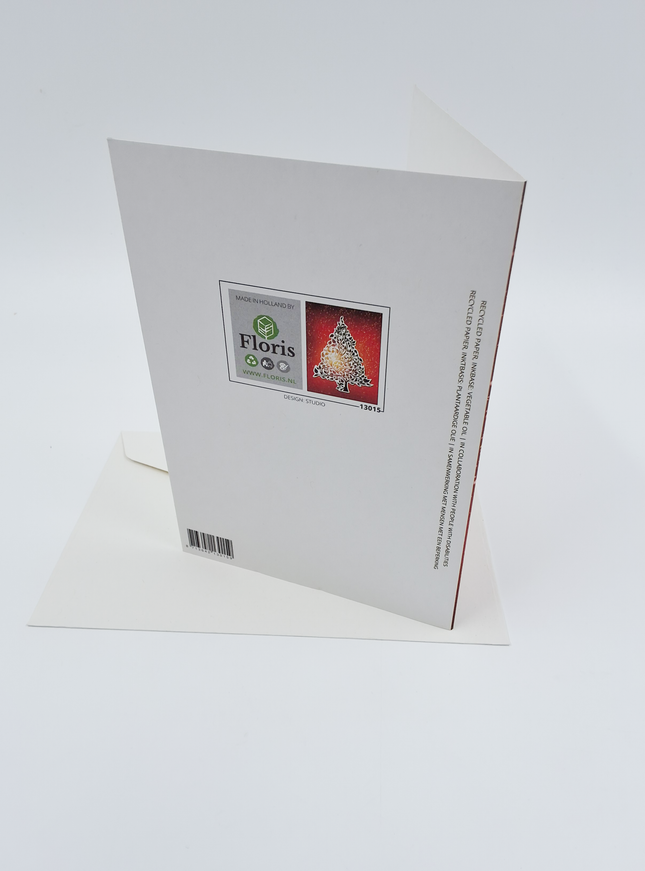 Wenskaart kerstboom rood goud