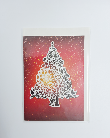 Wenskaart kerstboom rood goud