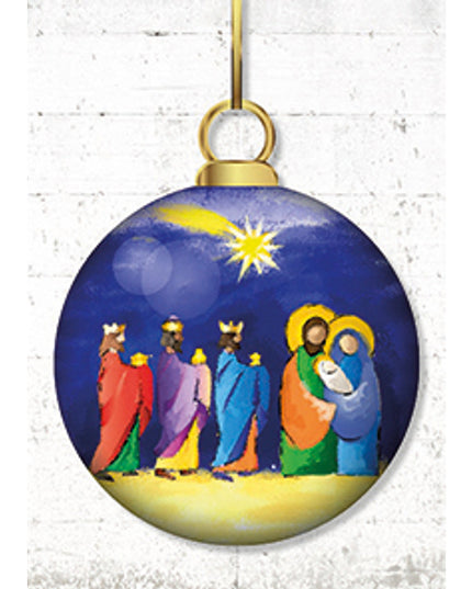 Wenskaart kerstbal heilige familie