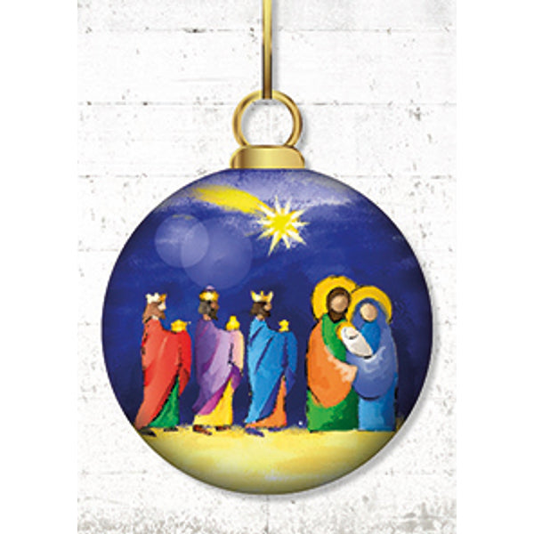 Wenskaart kerstbal heilige familie