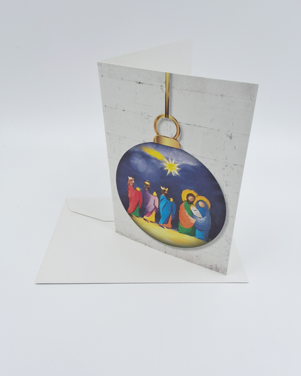 Wenskaart kerstbal heilige familie