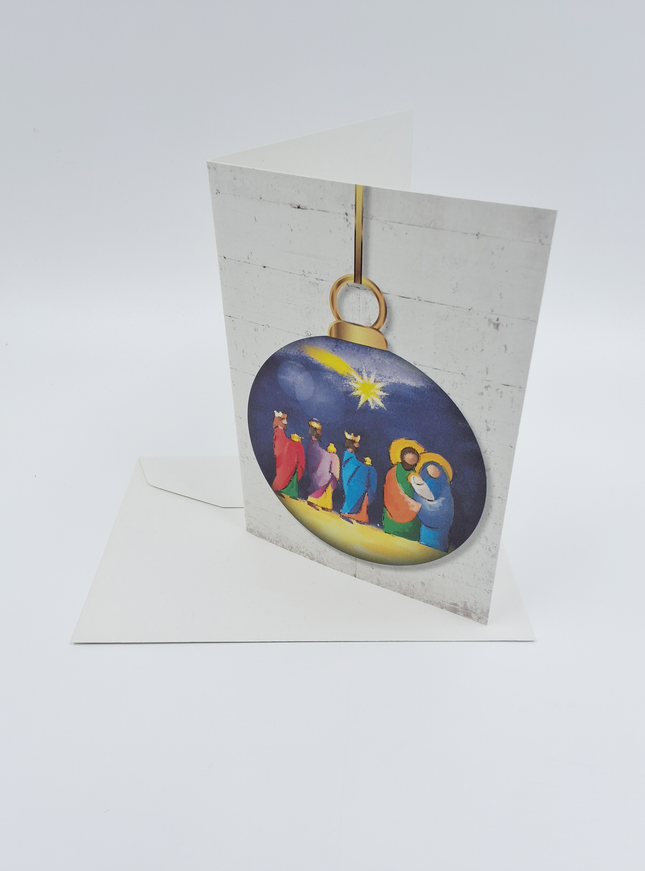 Wenskaart kerstbal heilige familie