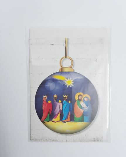 Wenskaart kerstbal heilige familie