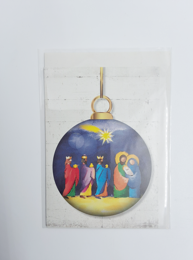 Wenskaart kerstbal heilige familie