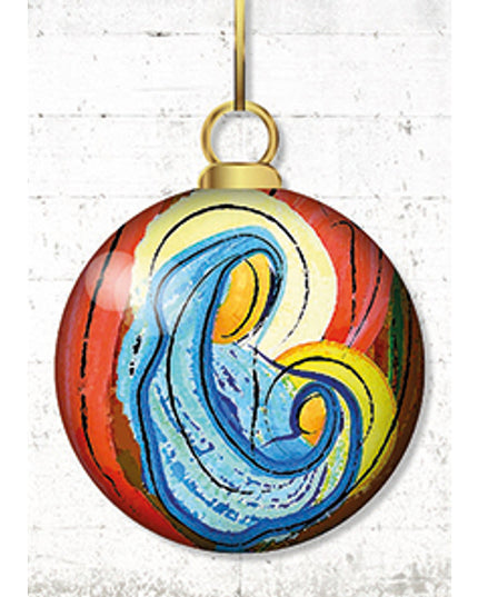 Wenskaart kerstbal Maria Jezus