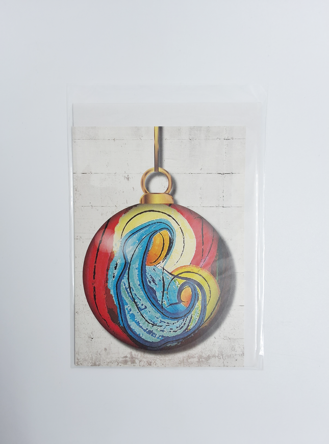 Wenskaart kerstbal Maria Jezus