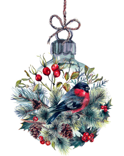 Wenskaart kerstbal met vogel