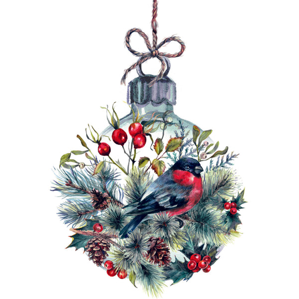 Wenskaart kerstbal met vogel