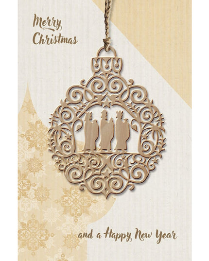 Wenskaart met houten ornament 3 koningen