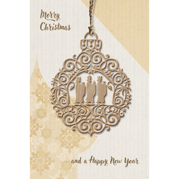 Wenskaart met houten ornament 3 koningen