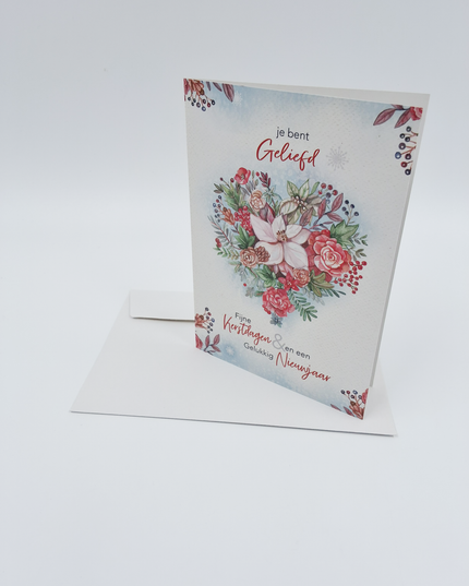 Kerstkaart bloemen hart