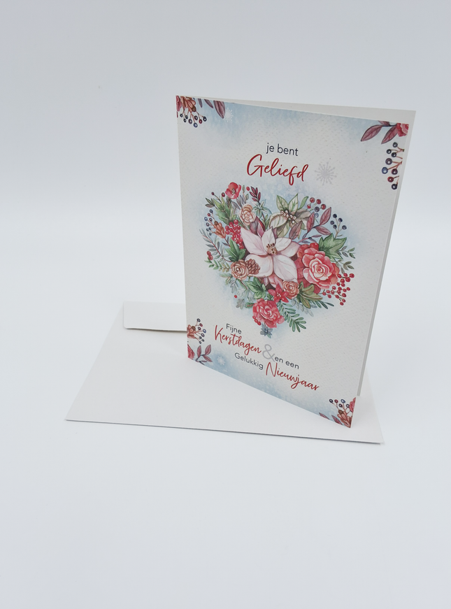 Kerstkaart bloemen hart
