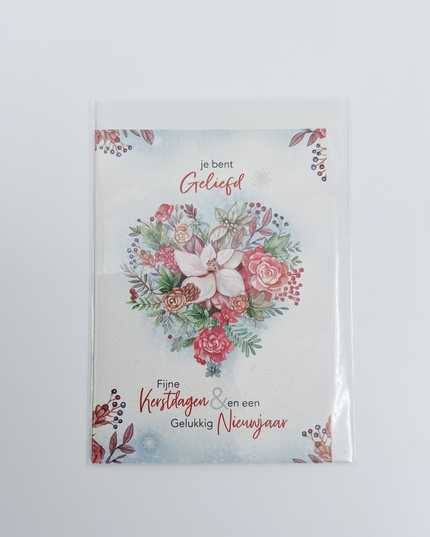 Kerstkaart bloemen hart