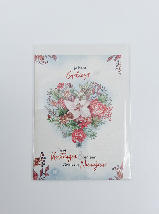 Kerstkaart bloemen hart