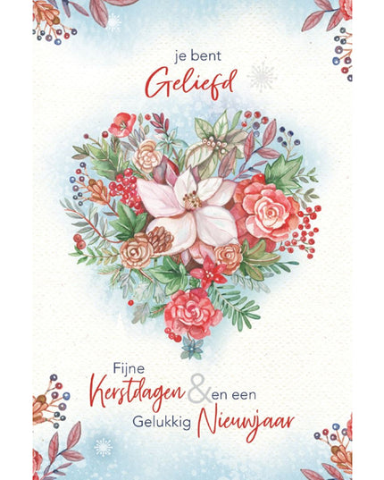 Kerstkaart bloemen hart