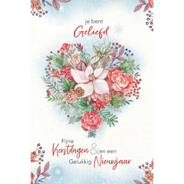 Kerstkaart bloemen hart