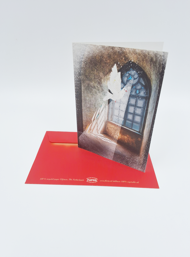 Wenskaart raam met duif