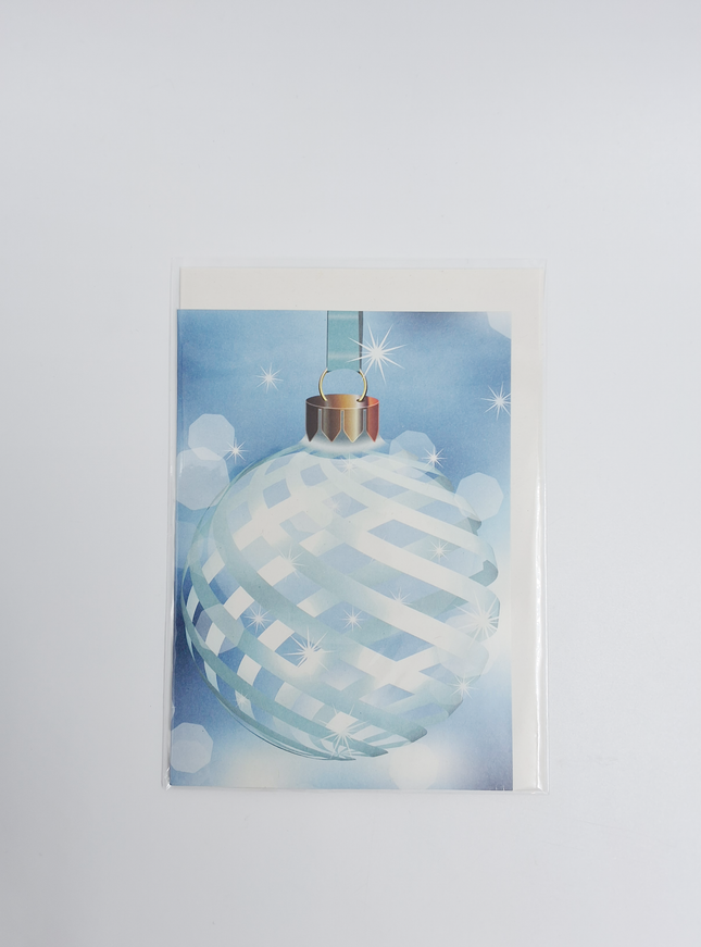 Wenskaart blauwe kerstbal