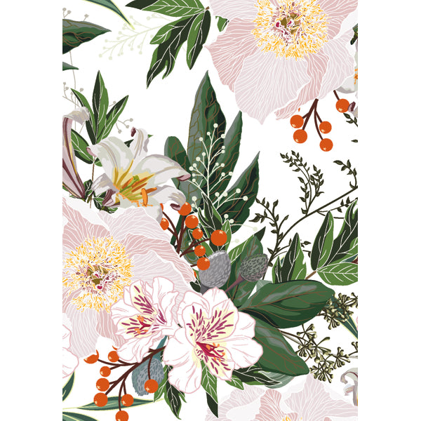 Wenskaart kerstbloemen wit